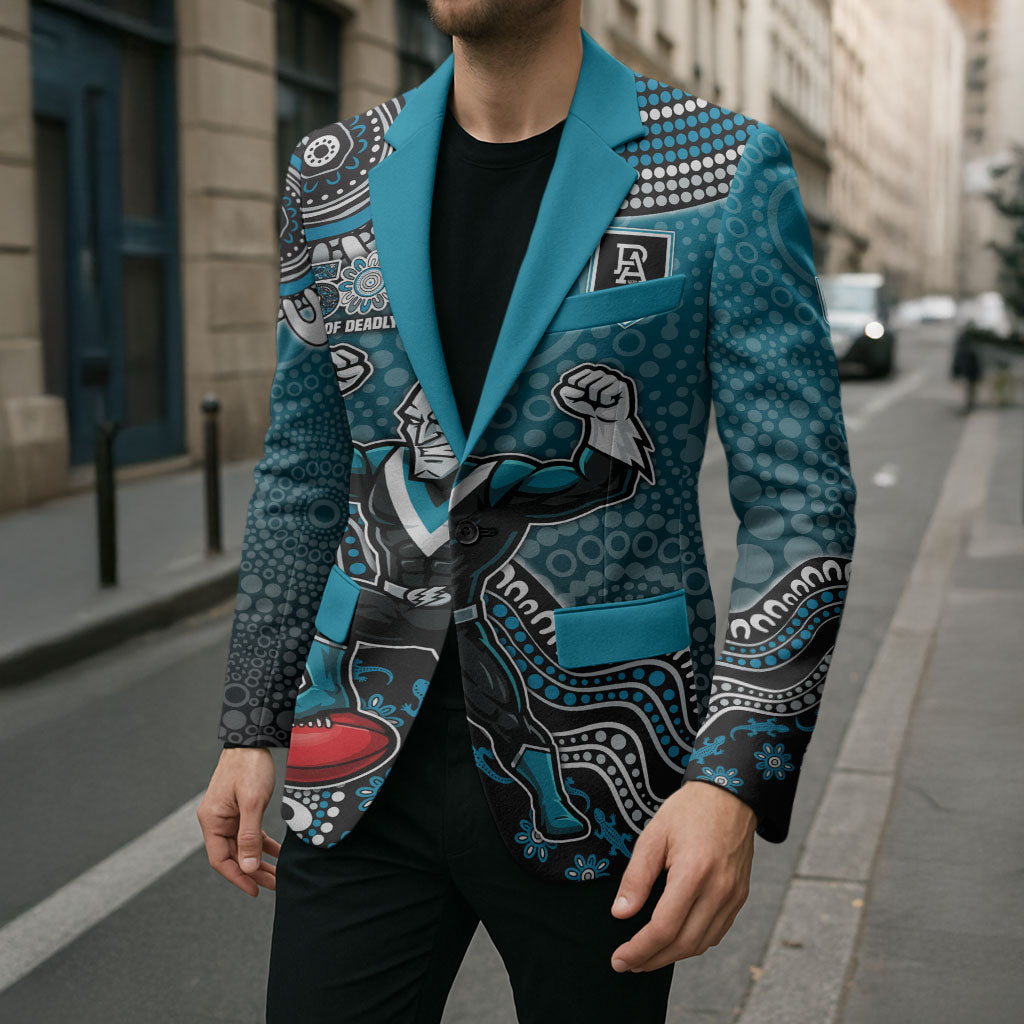 Personalized Port Adelaide Power Mascot Blazer Aboriginal Dot Art Style Vibrant Indigenous Pattern Design