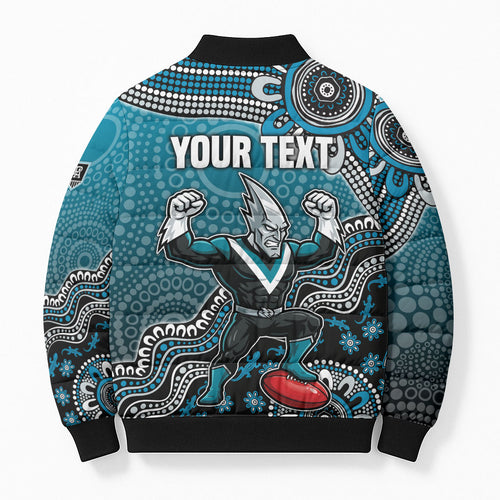 Personalized Port Adelaide Power Mascot Bomber Puffer Jacket Aboriginal Dot Art Style Vibrant Indigenous Pattern Design