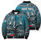 Personalized Port Adelaide Power Mascot Bomber Puffer Jacket Aboriginal Dot Art Style Vibrant Indigenous Pattern Design