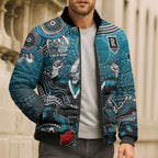 Personalized Port Adelaide Power Mascot Bomber Puffer Jacket Aboriginal Dot Art Style Vibrant Indigenous Pattern Design