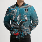 Personalized Port Adelaide Power Mascot Bomber Puffer Jacket Aboriginal Dot Art Style Vibrant Indigenous Pattern Design