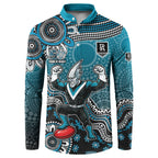 Personalized Port Adelaide Power Mascot Button Sweatshirt Aboriginal Dot Art Style Vibrant Indigenous Pattern Design