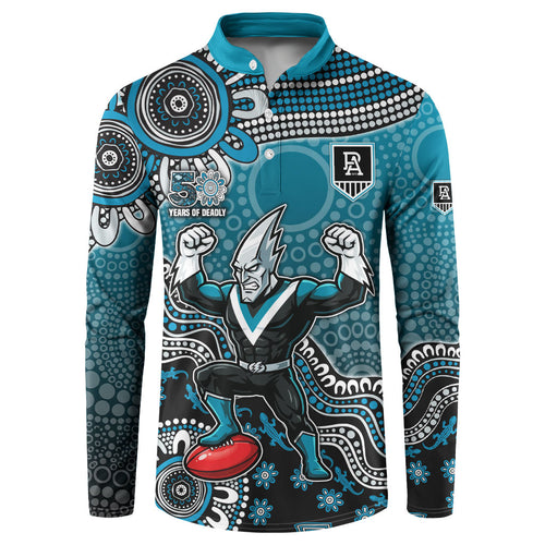 Personalized Port Adelaide Power Mascot Button Sweatshirt Aboriginal Dot Art Style Vibrant Indigenous Pattern Design