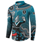 Personalized Port Adelaide Power Mascot Button Sweatshirt Aboriginal Dot Art Style Vibrant Indigenous Pattern Design