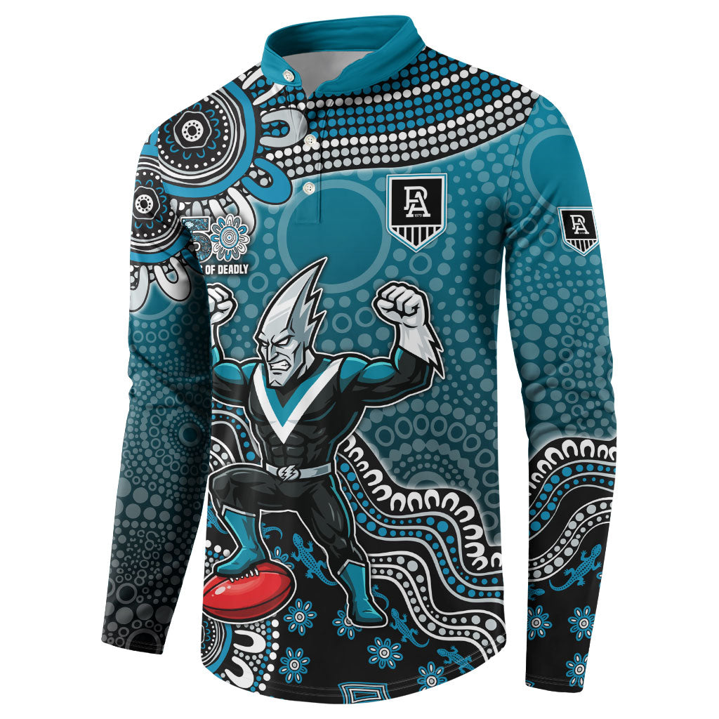 Personalized Port Adelaide Power Mascot Button Sweatshirt Aboriginal Dot Art Style Vibrant Indigenous Pattern Design