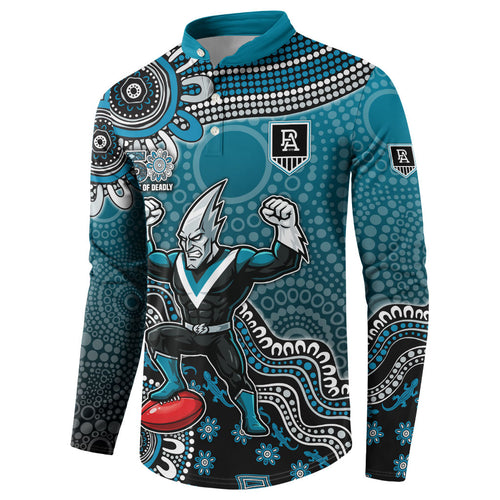 Personalized Port Adelaide Power Mascot Button Sweatshirt Aboriginal Dot Art Style Vibrant Indigenous Pattern Design