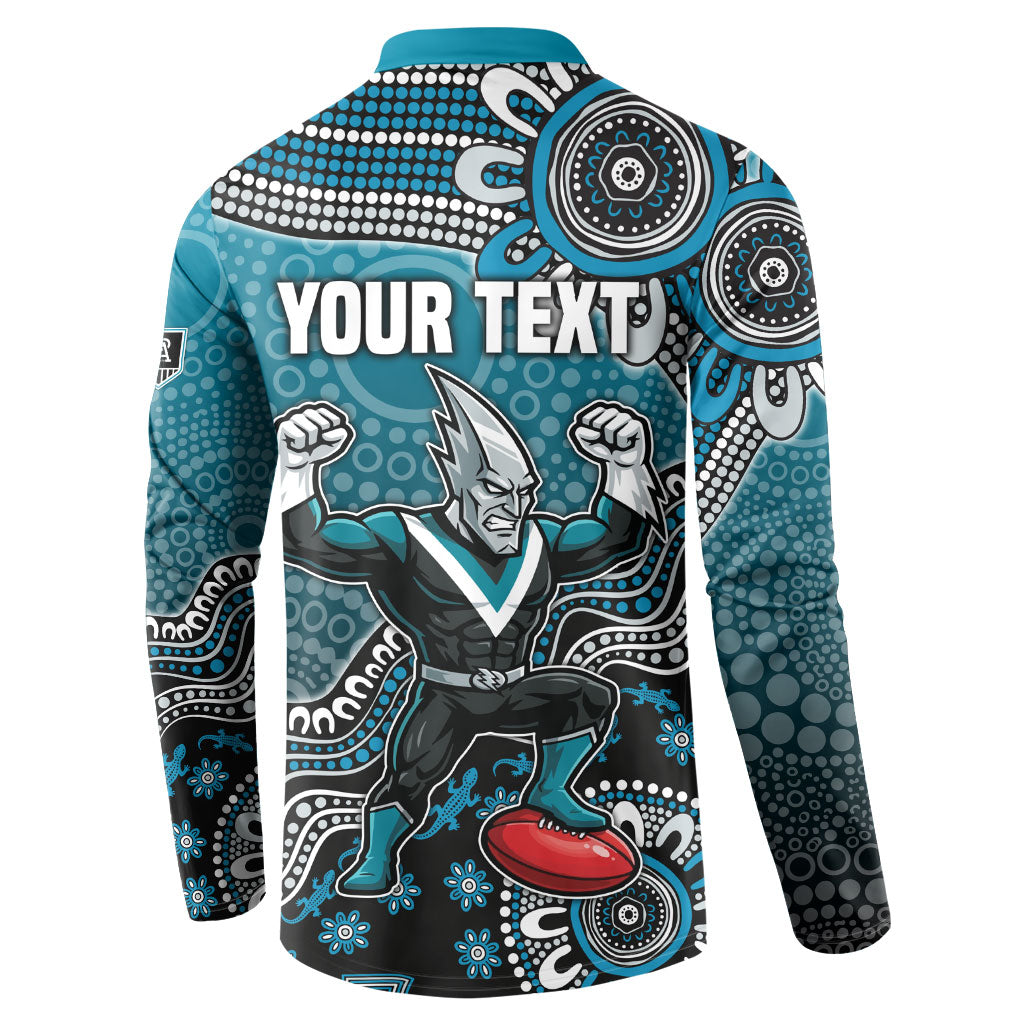 Personalized Port Adelaide Power Mascot Button Sweatshirt Aboriginal Dot Art Style Vibrant Indigenous Pattern Design