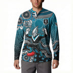 Personalized Port Adelaide Power Mascot Button Sweatshirt Aboriginal Dot Art Style Vibrant Indigenous Pattern Design