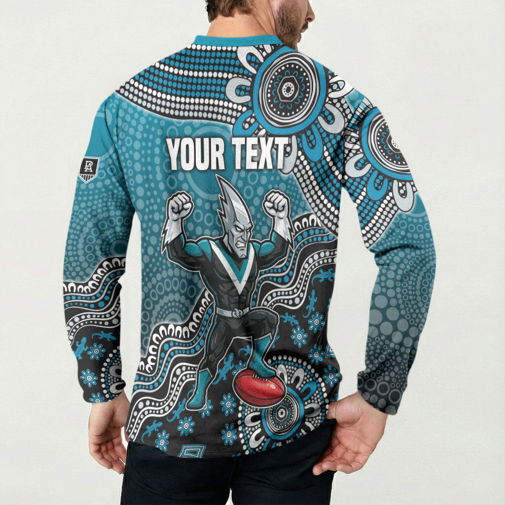 Personalized Port Adelaide Power Mascot Button Sweatshirt Aboriginal Dot Art Style Vibrant Indigenous Pattern Design