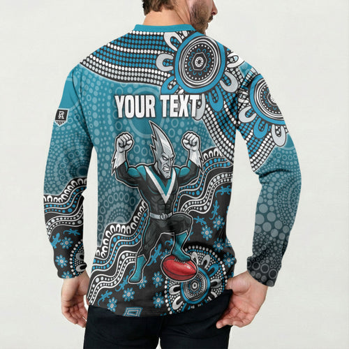 Personalized Port Adelaide Power Mascot Button Sweatshirt Aboriginal Dot Art Style Vibrant Indigenous Pattern Design