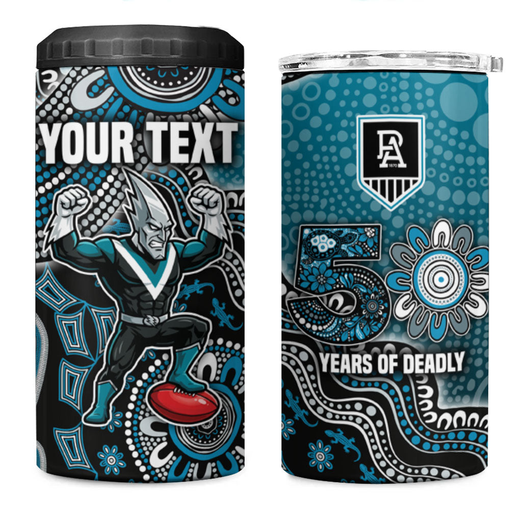 Personalized Port Adelaide Power Mascot 4 in 1 Can Cooler Tumbler Aboriginal Dot Art Style Vibrant Indigenous Pattern Design