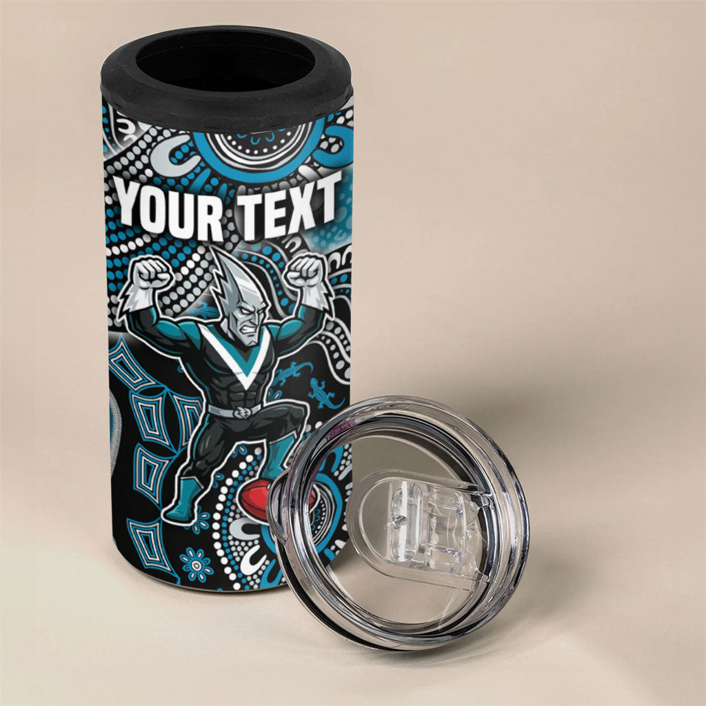 Personalized Port Adelaide Power Mascot 4 in 1 Can Cooler Tumbler Aboriginal Dot Art Style Vibrant Indigenous Pattern Design