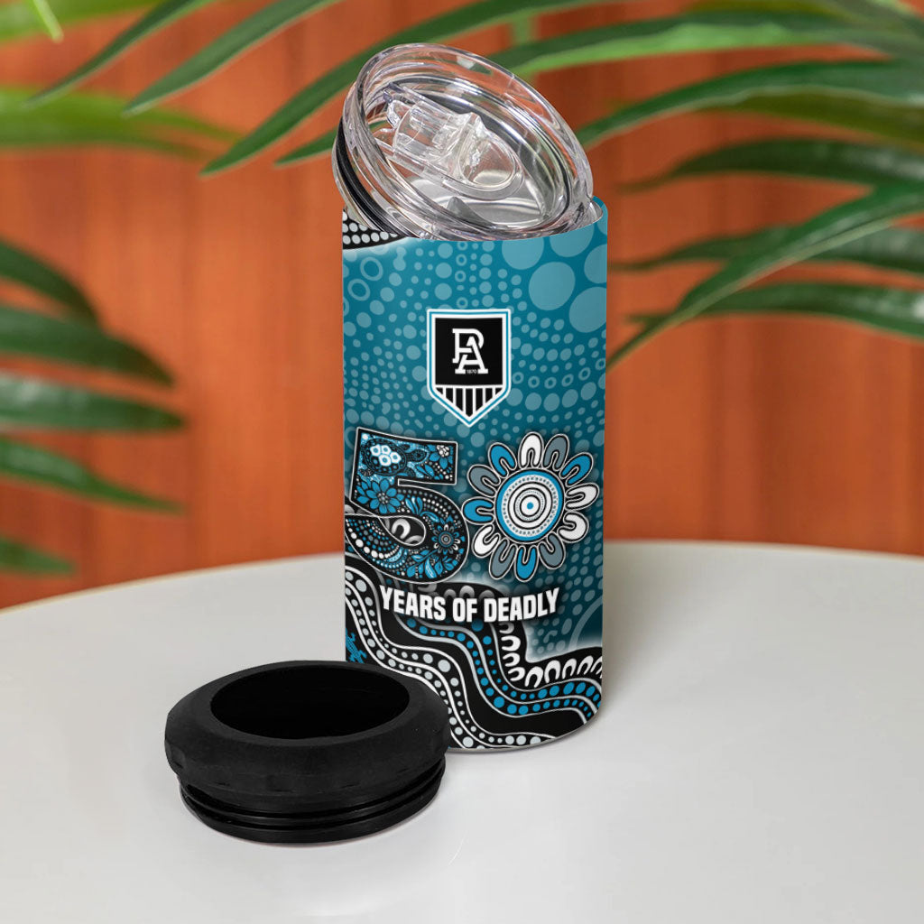 Personalized Port Adelaide Power Mascot 4 in 1 Can Cooler Tumbler Aboriginal Dot Art Style Vibrant Indigenous Pattern Design