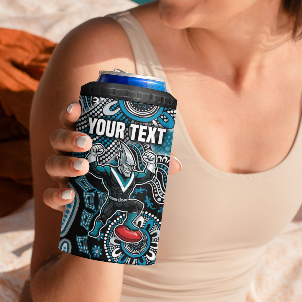 Personalized Port Adelaide Power Mascot 4 in 1 Can Cooler Tumbler Aboriginal Dot Art Style Vibrant Indigenous Pattern Design