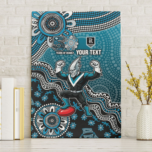 Personalized Port Adelaide Power Mascot Canvas Wall Art Aboriginal Dot Art Style Vibrant Indigenous Pattern Design
