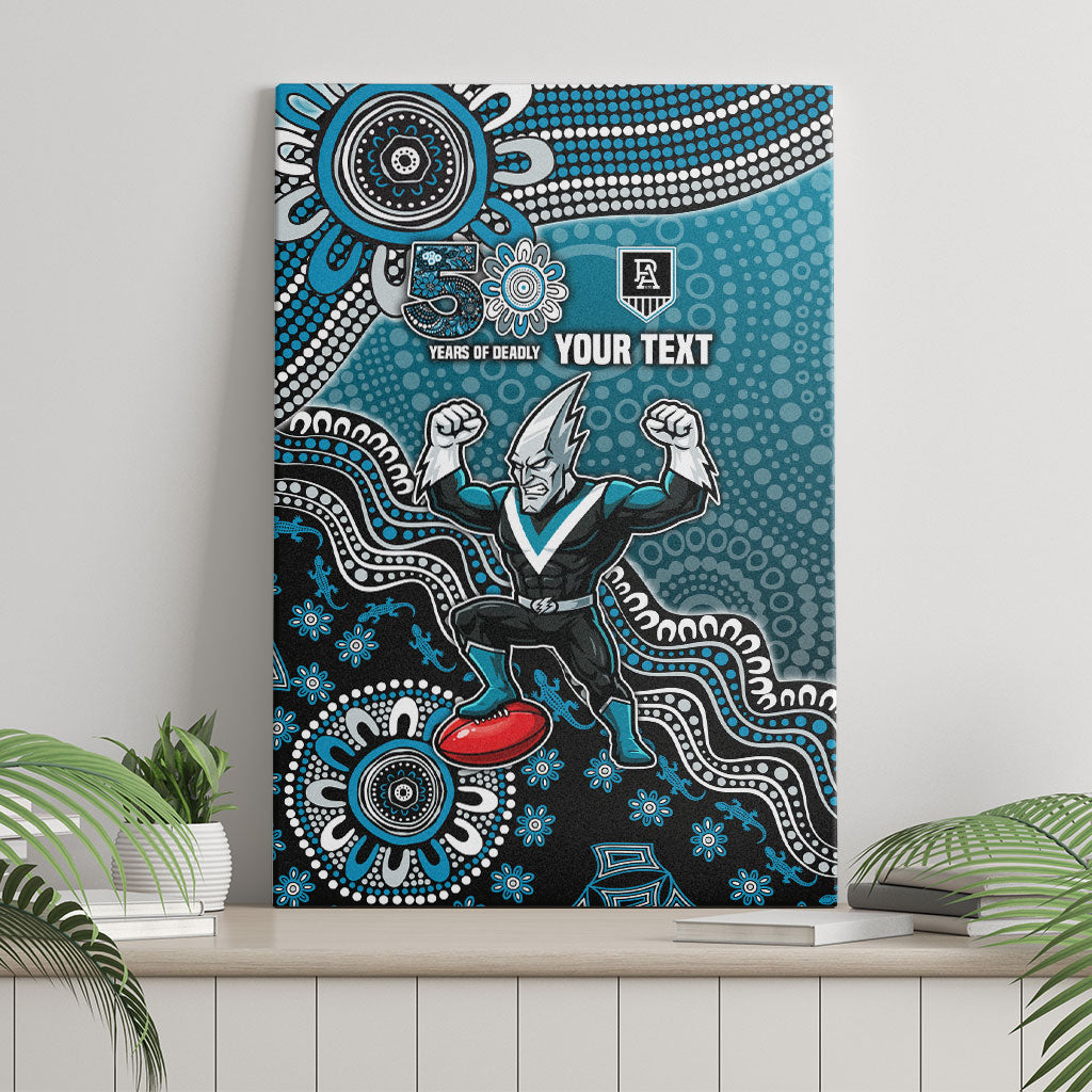 Personalized Port Adelaide Power Mascot Canvas Wall Art Aboriginal Dot Art Style Vibrant Indigenous Pattern Design