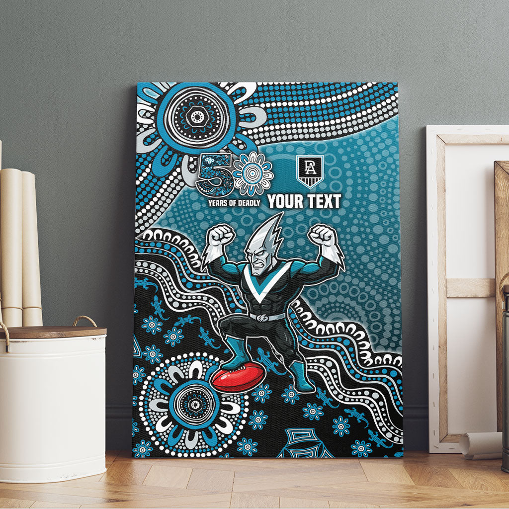 Personalized Port Adelaide Power Mascot Canvas Wall Art Aboriginal Dot Art Style Vibrant Indigenous Pattern Design