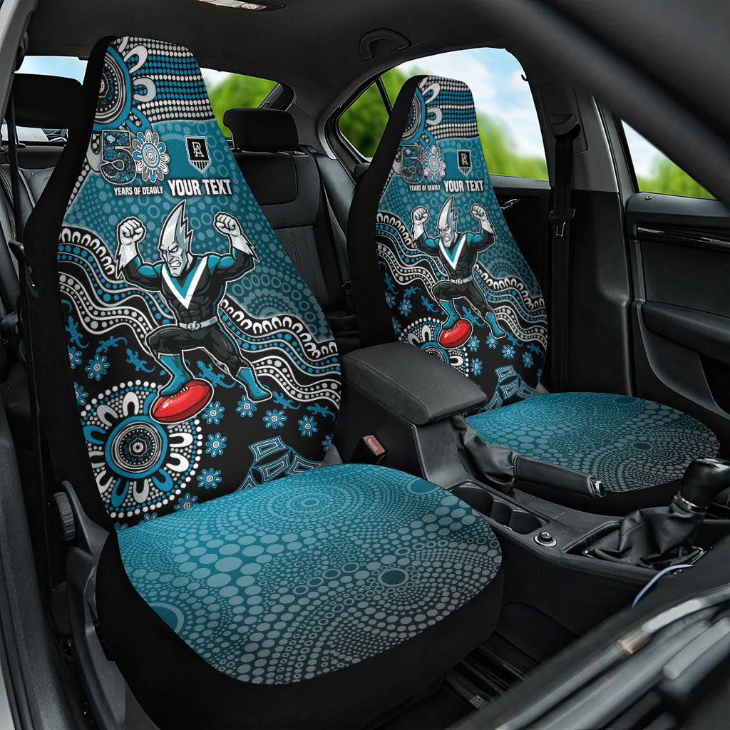 Personalized Port Adelaide Power Mascot Car Seat Cover Aboriginal Dot Art Style Vibrant Indigenous Pattern Design