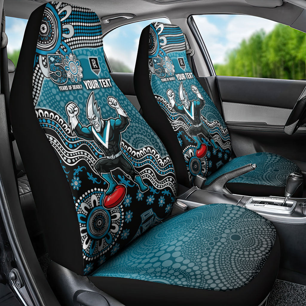 Personalized Port Adelaide Power Mascot Car Seat Cover Aboriginal Dot Art Style Vibrant Indigenous Pattern Design