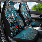 Personalized Port Adelaide Power Mascot Car Seat Cover Aboriginal Dot Art Style Vibrant Indigenous Pattern Design