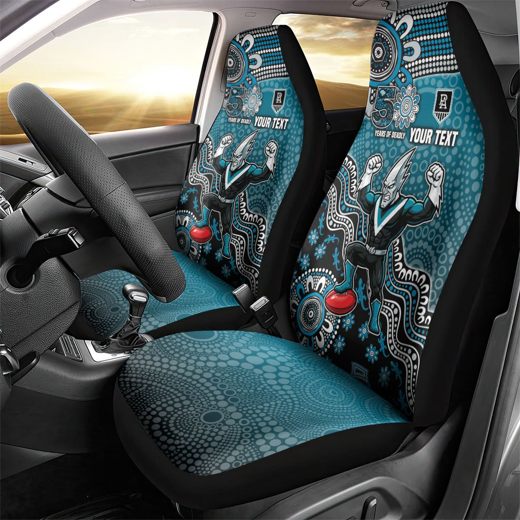 Personalized Port Adelaide Power Mascot Car Seat Cover Aboriginal Dot Art Style Vibrant Indigenous Pattern Design