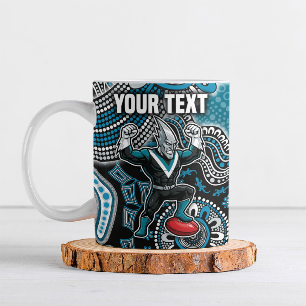 Personalized Port Adelaide Power Mascot Ceramic Mug Aboriginal Dot Art Style Vibrant Indigenous Pattern Design