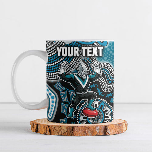 Personalized Port Adelaide Power Mascot Ceramic Mug Aboriginal Dot Art Style Vibrant Indigenous Pattern Design