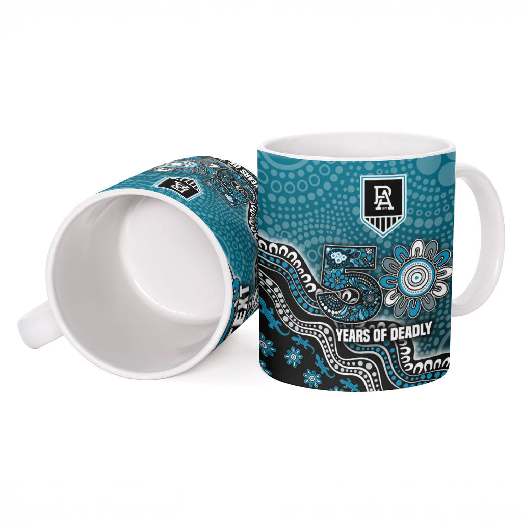Personalized Port Adelaide Power Mascot Ceramic Mug Aboriginal Dot Art Style Vibrant Indigenous Pattern Design