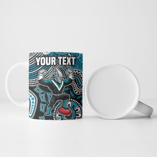 Personalized Port Adelaide Power Mascot Ceramic Mug Aboriginal Dot Art Style Vibrant Indigenous Pattern Design