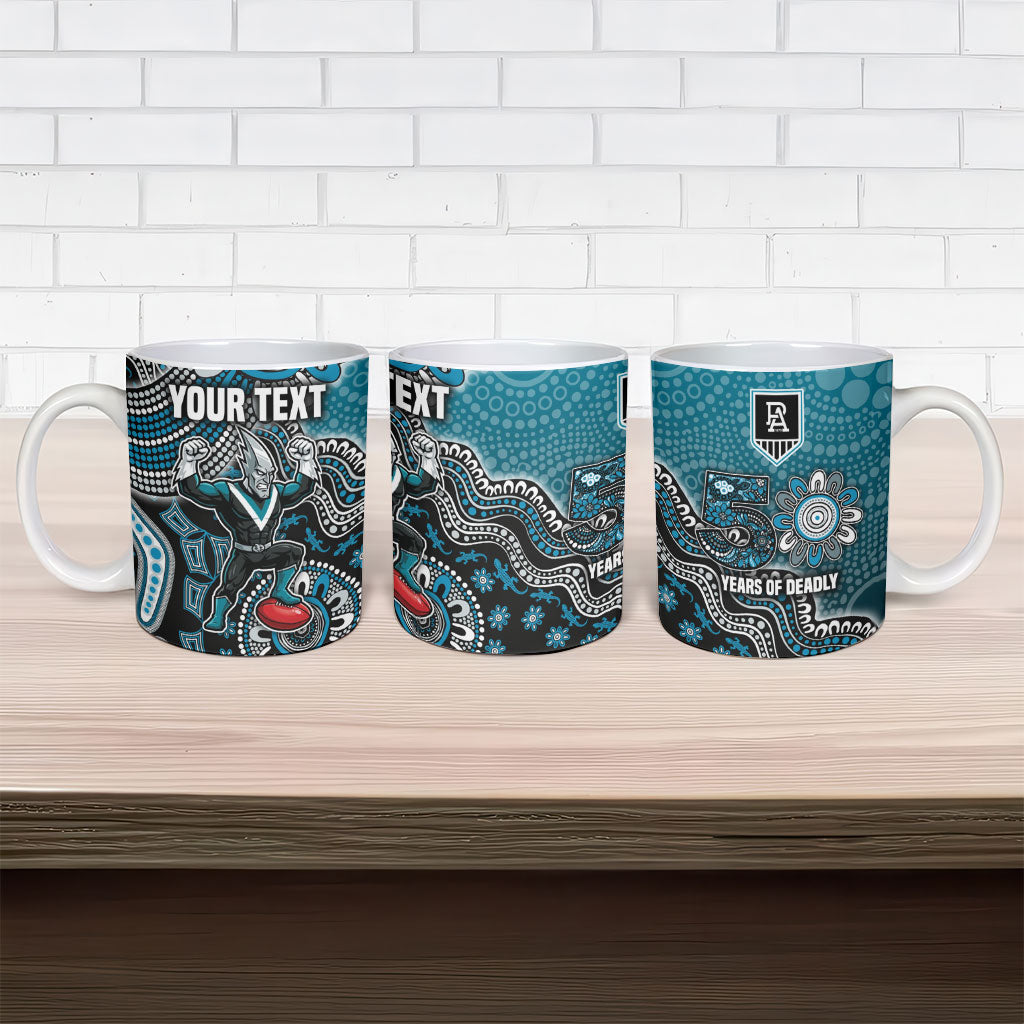 Personalized Port Adelaide Power Mascot Ceramic Mug Aboriginal Dot Art Style Vibrant Indigenous Pattern Design