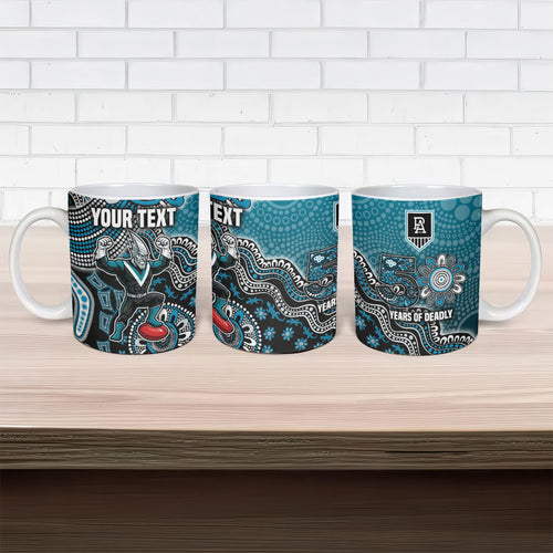 Personalized Port Adelaide Power Mascot Ceramic Mug Aboriginal Dot Art Style Vibrant Indigenous Pattern Design
