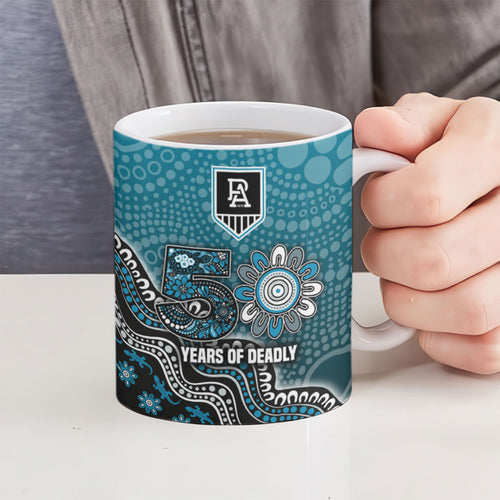 Personalized Port Adelaide Power Mascot Ceramic Mug Aboriginal Dot Art Style Vibrant Indigenous Pattern Design