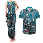 Personalized Port Adelaide Power Mascot Couples Matching Tank Maxi Dress and Hawaiian Shirt Aboriginal Dot Art Style Vibrant Indigenous Pattern Design