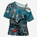 Personalized Port Adelaide Power Mascot Cross Shoulder Shirt Aboriginal Dot Art Style Vibrant Indigenous Pattern Design