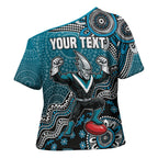 Personalized Port Adelaide Power Mascot Cross Shoulder Shirt Aboriginal Dot Art Style Vibrant Indigenous Pattern Design