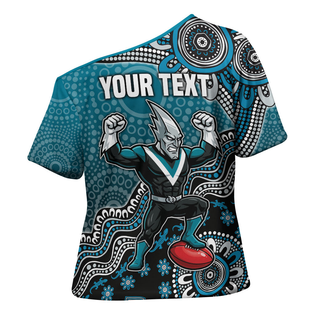 Personalized Port Adelaide Power Mascot Cross Shoulder Shirt Aboriginal Dot Art Style Vibrant Indigenous Pattern Design