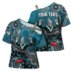 Personalized Port Adelaide Power Mascot Cross Shoulder Shirt Aboriginal Dot Art Style Vibrant Indigenous Pattern Design