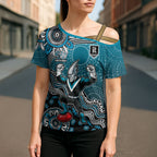 Personalized Port Adelaide Power Mascot Cross Shoulder Shirt Aboriginal Dot Art Style Vibrant Indigenous Pattern Design