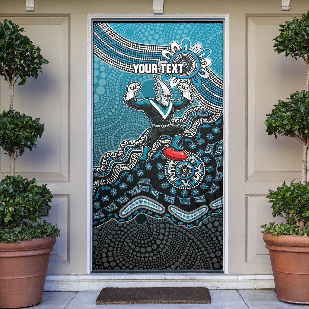 Personalized Port Adelaide Power Mascot Door Cover Aboriginal Dot Art Style Vibrant Indigenous Pattern Design