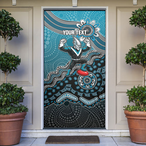 Personalized Port Adelaide Power Mascot Door Cover Aboriginal Dot Art Style Vibrant Indigenous Pattern Design