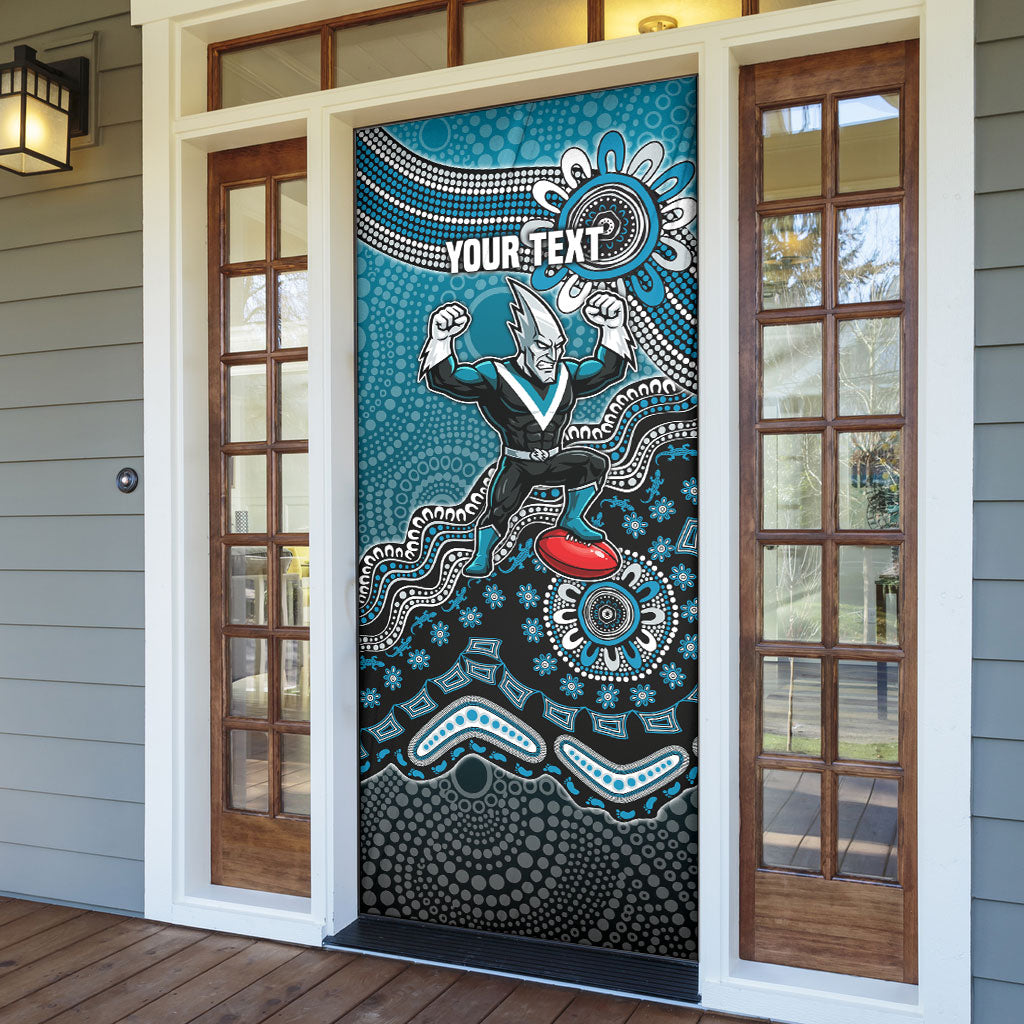 Personalized Port Adelaide Power Mascot Door Cover Aboriginal Dot Art Style Vibrant Indigenous Pattern Design