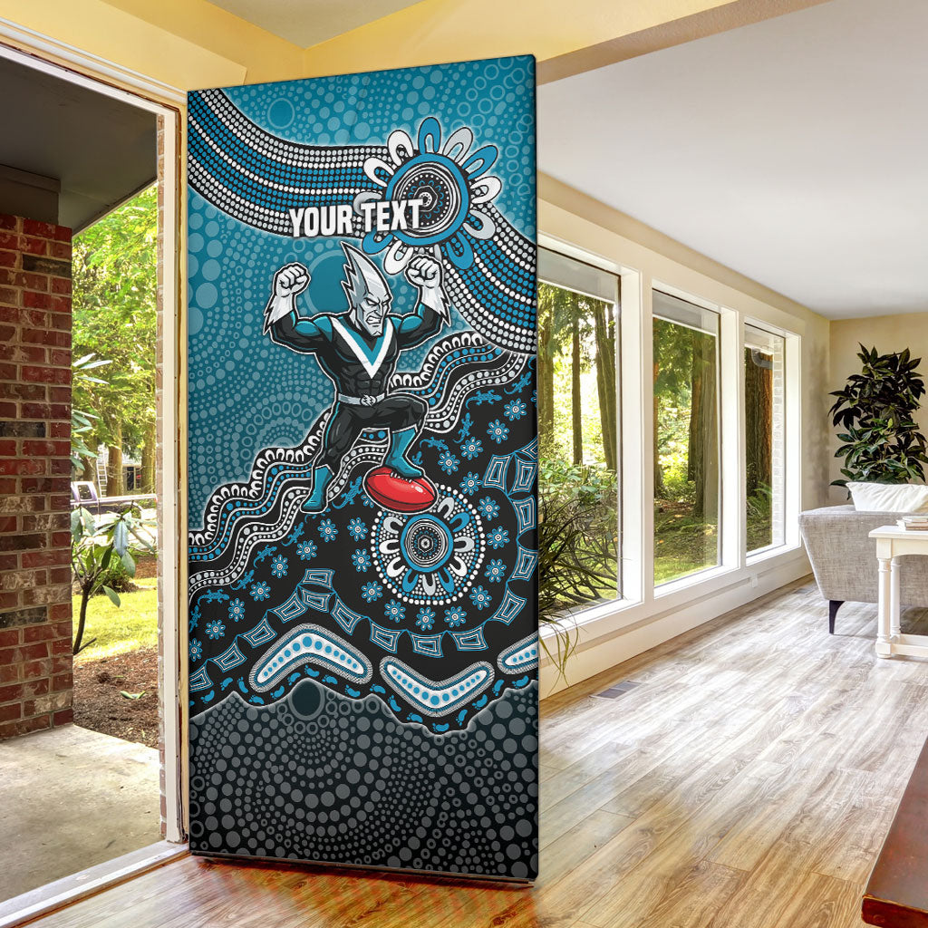Personalized Port Adelaide Power Mascot Door Cover Aboriginal Dot Art Style Vibrant Indigenous Pattern Design