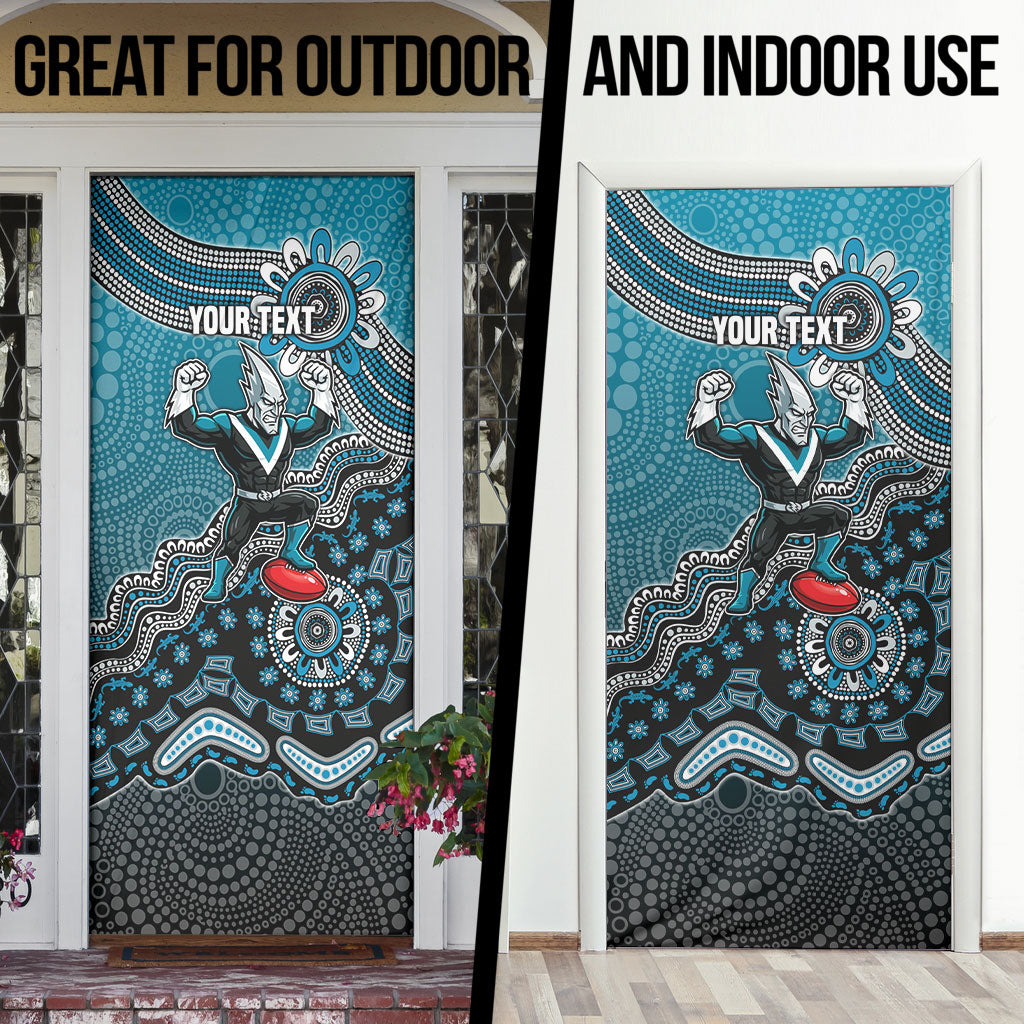 Personalized Port Adelaide Power Mascot Door Cover Aboriginal Dot Art Style Vibrant Indigenous Pattern Design