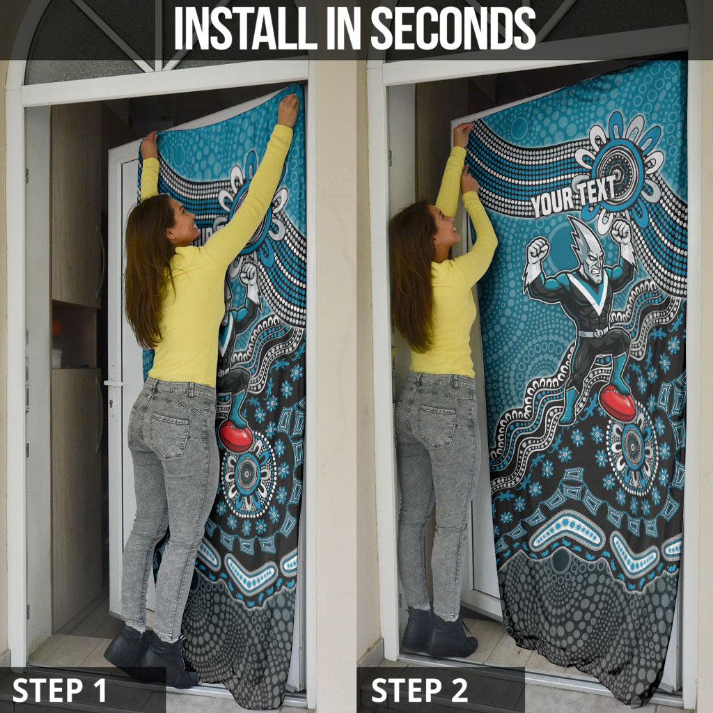 Personalized Port Adelaide Power Mascot Door Cover Aboriginal Dot Art Style Vibrant Indigenous Pattern Design