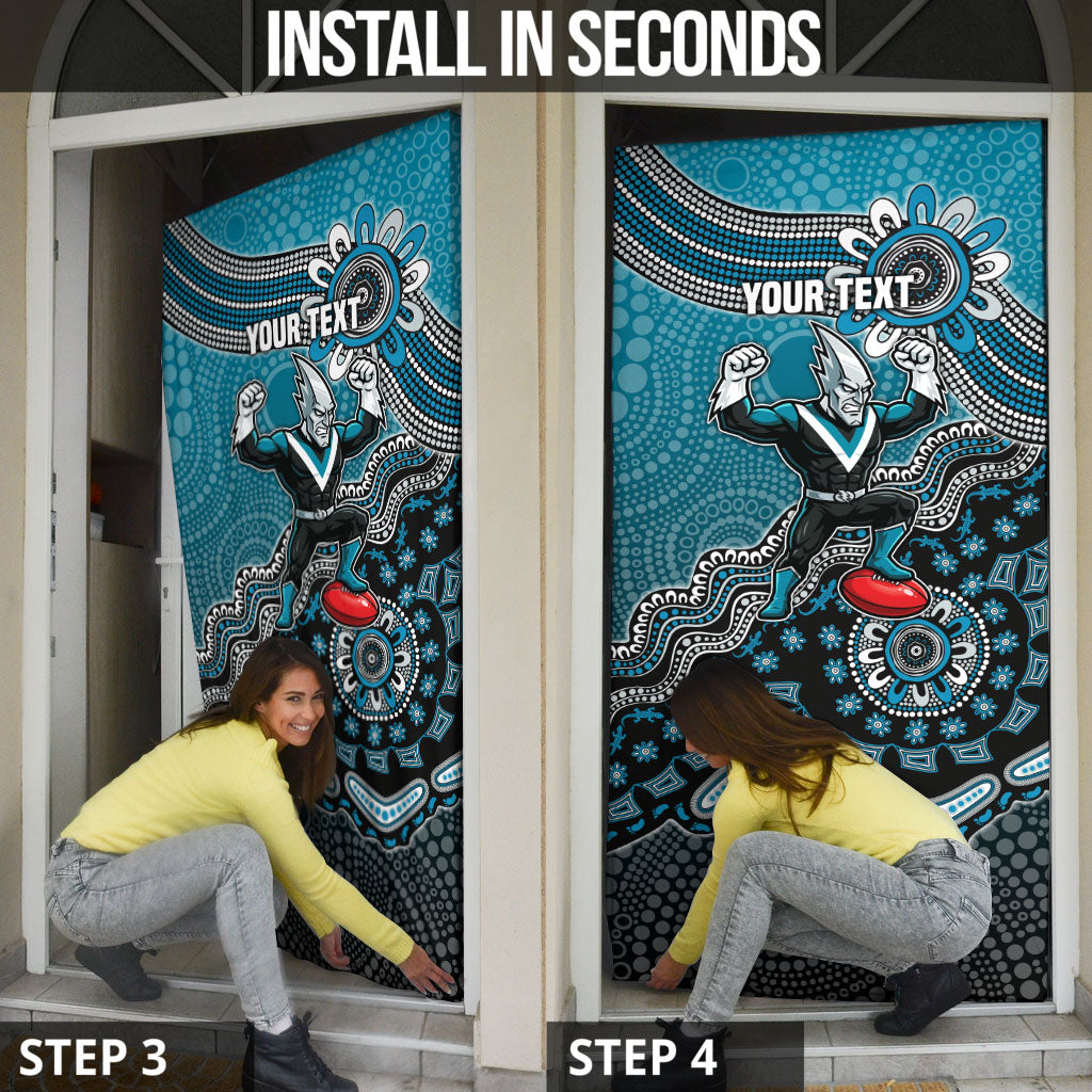 Personalized Port Adelaide Power Mascot Door Cover Aboriginal Dot Art Style Vibrant Indigenous Pattern Design
