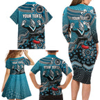 Personalized Port Adelaide Power Mascot Family Matching Long Sleeve Bodycon Dress and Hawaiian Shirt Aboriginal Dot Art Style Vibrant Indigenous Pattern Design