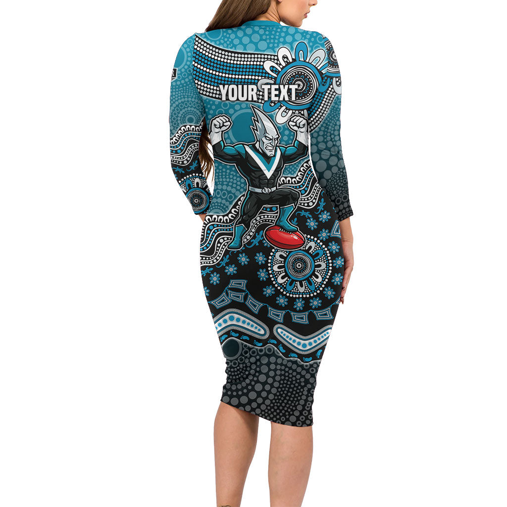 Personalized Port Adelaide Power Mascot Family Matching Long Sleeve Bodycon Dress and Hawaiian Shirt Aboriginal Dot Art Style Vibrant Indigenous Pattern Design