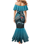 Personalized Port Adelaide Power Mascot Family Matching Mermaid Dress and Hawaiian Shirt Aboriginal Dot Art Style Vibrant Indigenous Pattern Design