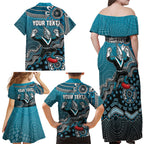 Personalized Port Adelaide Power Mascot Family Matching Off Shoulder Maxi Dress and Hawaiian Shirt Aboriginal Dot Art Style Vibrant Indigenous Pattern Design