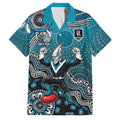 Personalized Port Adelaide Power Mascot Family Matching Off Shoulder Maxi Dress and Hawaiian Shirt Aboriginal Dot Art Style Vibrant Indigenous Pattern Design